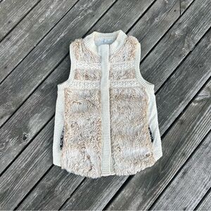Miss Me Fur Sweater Vest Girls Medium Cream Faux Crochet Beads Western Cowgirl